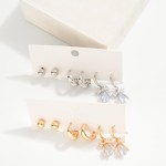 Wholesale set Three Metal Earrings Studs Hoops Rhinestone Drop Earrings