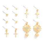 Wholesale set Six Metal Stud Drop Earrings L