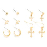 Wholesale set Five Metal Stud Hoop Drop Earrings L