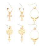 Wholesale set Three Metal Cross Drop Earrings L