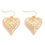 Wholesale metal Quilted Heart Drop Earrings Twisted Metal Border L