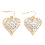 Wholesale metal Quilted Heart Drop Earrings Twisted Metal Border L