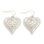 Wholesale metal Quilted Heart Drop Earrings Twisted Metal Border L