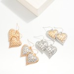Wholesale metal Quilted Heart Drop Earrings Twisted Metal Border L