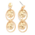 Wholesale linked Metal Hoop Post Drop Earrings Nesting Hammered Metal Oval Accen