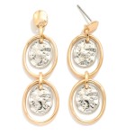 Wholesale linked Metal Hoop Post Drop Earrings Nesting Hammered Metal Oval Accen