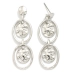 Wholesale linked Metal Hoop Post Drop Earrings Nesting Hammered Metal Oval Accen