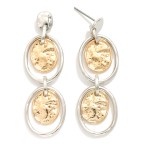 Wholesale linked Metal Hoop Post Drop Earrings Nesting Hammered Metal Oval Accen