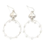 Wholesale linked Hammered Metal Clover Hoop Drop Earrings Pearl Details L