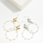 Wholesale linked Hammered Metal Clover Hoop Drop Earrings Pearl Details L