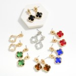 Wholesale linked Clover Post Drop Earrings Metal Tones Glass Crystal L