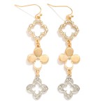 Wholesale linked Metal Clover Earrings Rhinestone Details L