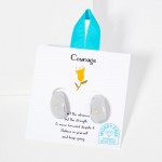 Metal Tone Teardrop Drop Earrings 							
									
- Stainless Steel									
- Tarnish Resistant									
- Hypoallergenic Brass Base									
- Approximately .75" L									
		
Card Reads : "Courage isn't the absence of fear; but the strength to move forward despite it. Believe in yourself and keep going."									