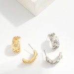 Wholesale textured Metal Cuff Hoop Earrings Cut Out Clover Rhinestone Details L