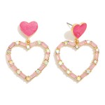 Wholesale rhinestone Heart Post Drop Earrings Linked Enamel Heart Post L