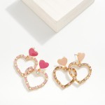 Wholesale rhinestone Heart Post Drop Earrings Linked Enamel Heart Post L