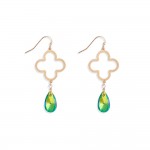 Wholesale linked Hollow Metal Clover Glass Crystal Teardrop Drop Earrings L