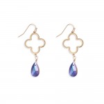 Wholesale linked Hollow Metal Clover Glass Crystal Teardrop Drop Earrings L