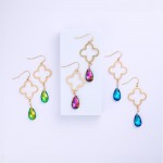 Wholesale linked Hollow Metal Clover Glass Crystal Teardrop Drop Earrings L