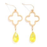 Wholesale linked Hollow Metal Clover Glass Crystal Teardrop Drop Earrings L