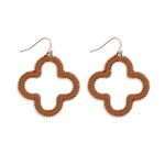 String Wrapped Vegan Leather Hollow Clover Drop Earrings 

- Approximately 2" L