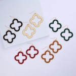 Wholesale string Wrapped Vegan Leather Hollow Clover Drop Earrings L