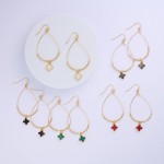 Wholesale metal Wire Teardrop Drop Earrings Gold Beads Clover Dangle L