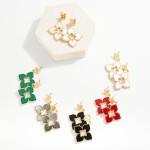 Wholesale textured Metal Clover Post Linked Clover Drop Earrings L