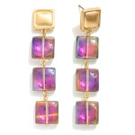 Wholesale linked Glass Crystal Squares Drop Earrings Square Posts L