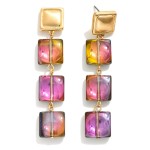 Wholesale linked Glass Crystal Squares Drop Earrings Square Posts L