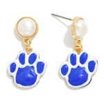 Wholesale enamel Paw Print Post Drop Earrings Pearl Post Gold Dipped L