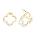 Wholesale pearl Studded Hollow Clover Stud Earrings L