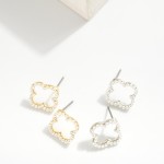 Wholesale pearl Studded Hollow Clover Stud Earrings L