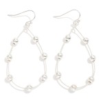 Wholesale textured Metal Wire Teardrop Drop Earrings Metal Bead Accents L