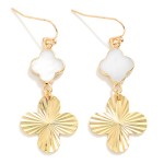 Wholesale pearl Clover Drop Earring Linked Textured Metal Clover L
