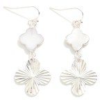 Wholesale pearl Clover Drop Earring Linked Textured Metal Clover L