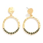 Wholesale metal Linked Hammered Circle Drop Earrings Rhinestone Circle L
