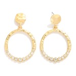 Wholesale metal Linked Hammered Circle Drop Earrings Rhinestone Circle L