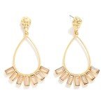 Wholesale hammered Metal Post Teardrop Drop Earrings Square Rhinestone Metal Bor