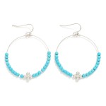 Wholesale beaded Wire Drop Hoop Earrings Metal Bubble Criss Cross Detail L