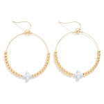 Wholesale metal Beaded Hoop Drop Earrings Bubble Criss Cross Accent