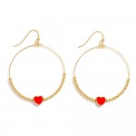 Wholesale metal Beaded Wire Hoop Drop Earrings Enamel Heart Detail L