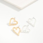 Wholesale hammered Metal Hollow Heart Large Stud Earrings L
