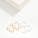 Wholesale hollow Textured Metal Heart Post Drop earrings L