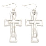 Wholesale nesting Hammered Metal Cross Drop Earrings L