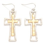 Wholesale nesting Hammered Metal Cross Drop Earrings L