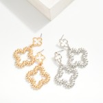 Wholesale ridged Metal Clover Post Drop Earrings Hollow Metal Clover Post L
