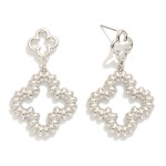 Wholesale ridged Metal Clover Post Drop Earrings Hollow Metal Clover Post L