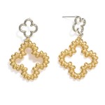 Ridged Metal Clover Post Drop Earrings Featuring Hollow Metal Clover Post 

- Approximately 2" L