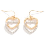 Wholesale linked Textured Metal Hearts Drop Earrings L